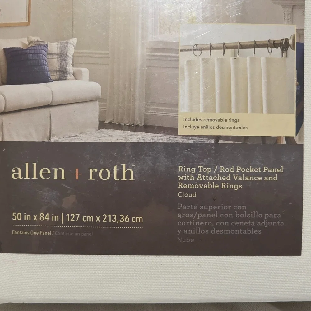Allen Roth Annalise Ring Top/Rod Pocket Panel with Attached Valance Sz 50